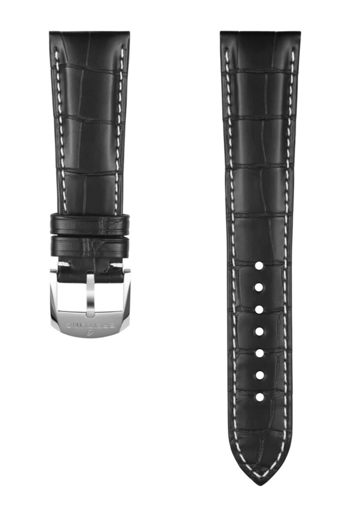 Černý řemínek z aligátoří kůže - 22 mm 1055P