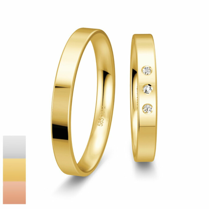 Snubní prsteny Basic Slim ze žlutého zlata s diamanty nebo zirkony 4804314-4804313