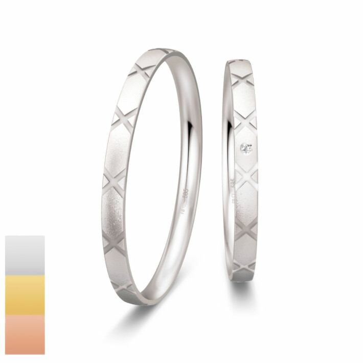 Snubní prsteny Basic Slim z bílého zlata s diamantem nebo zirkonem a rytinou 4804318-4804317