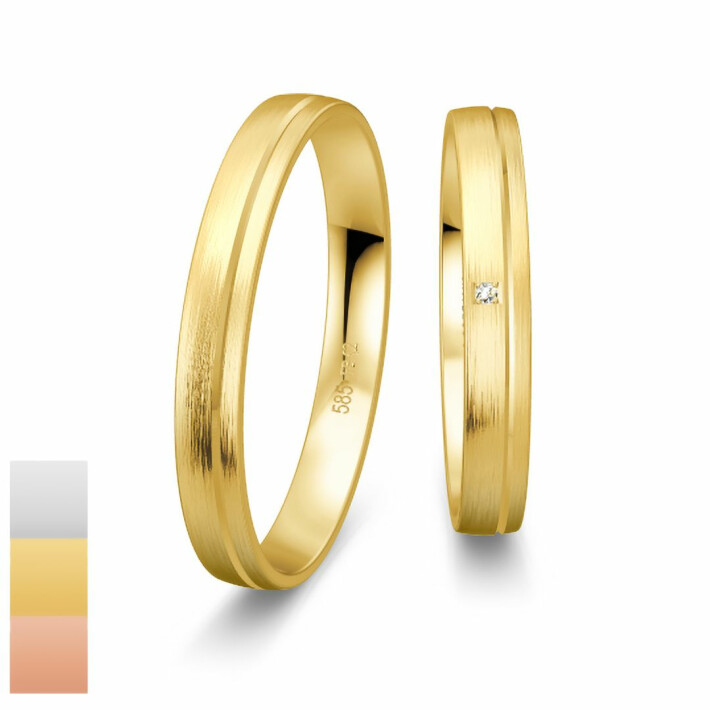 Snubní prsteny Basic Light ze žlutého zlata s diamantem nebo zirkonem 4805606-4805605