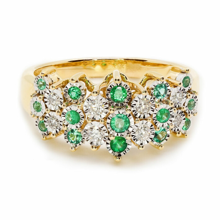 Zlatý prsten se smaragdy a diamanty 55070
