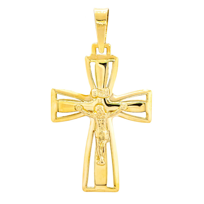 Přívěsek ze žlutého zlata ve tvaru křížku s Ježíšem 99153390058