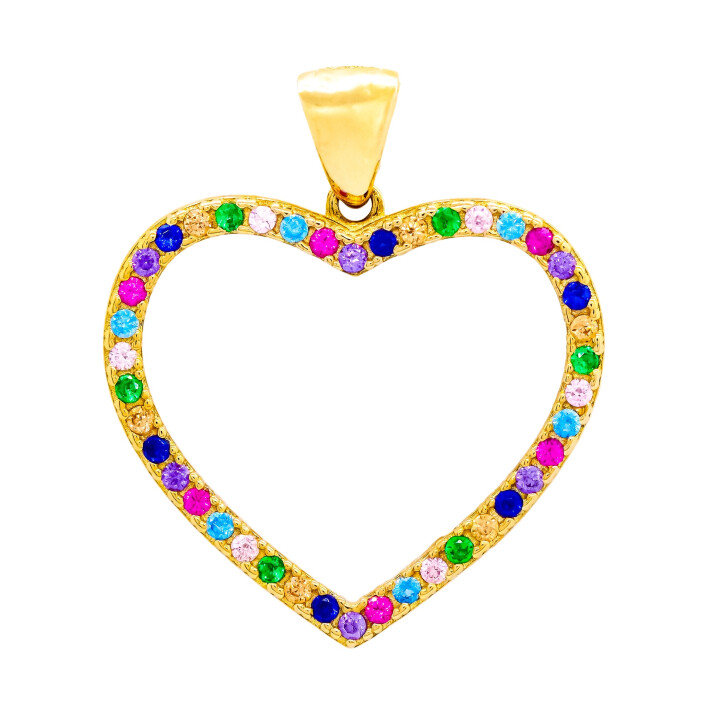 Přívěsek ze žlutého zlata ve tvaru srdce se zirkony - oboustranný 99156382083