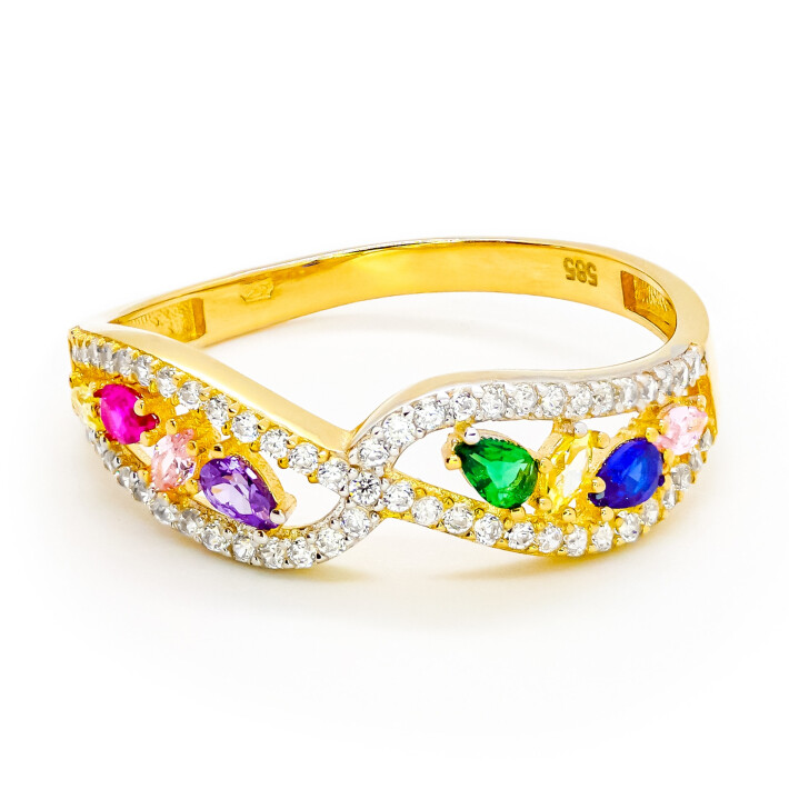 Prsten ze žlutého zlata s barevnými zirkony 99158390250