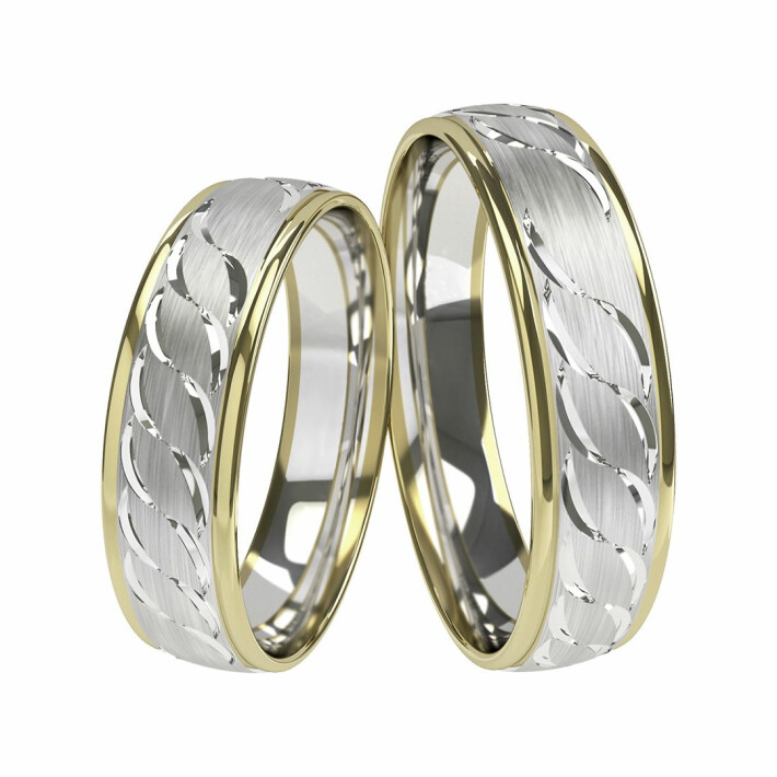 Snubní prsteny 585/1000 ze žlutého a bílého zlata s rytinou 991SN22