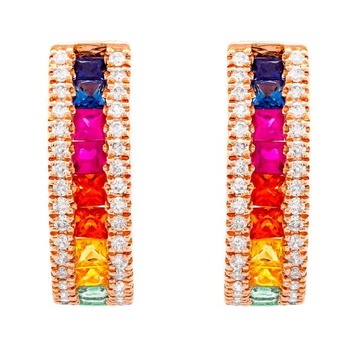 Náušnice z růžového zlata s barevnými safíry a diamanty DAE1016MCS14R