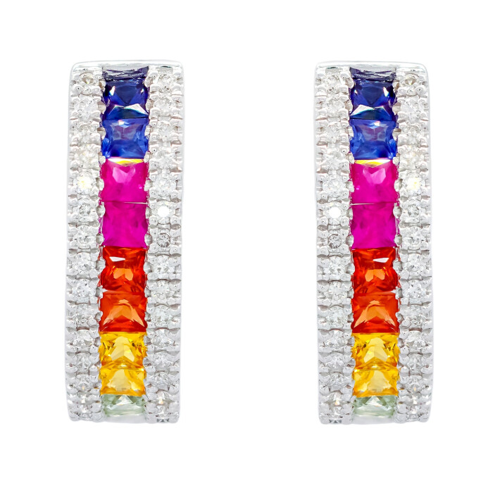 Náušnice z bílého zlata s barevnými safíry a diamanty  DAE1016MCS14W