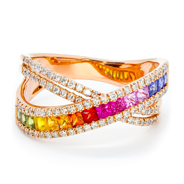 Prsten z růžového zlata s barevnými safíry a diamanty DAR1069MCS14R