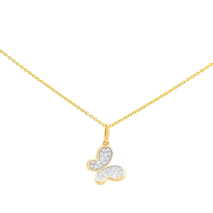Náhrdelník ze žlutého zlata ve tvaru motýla s diamanty DN37091Y