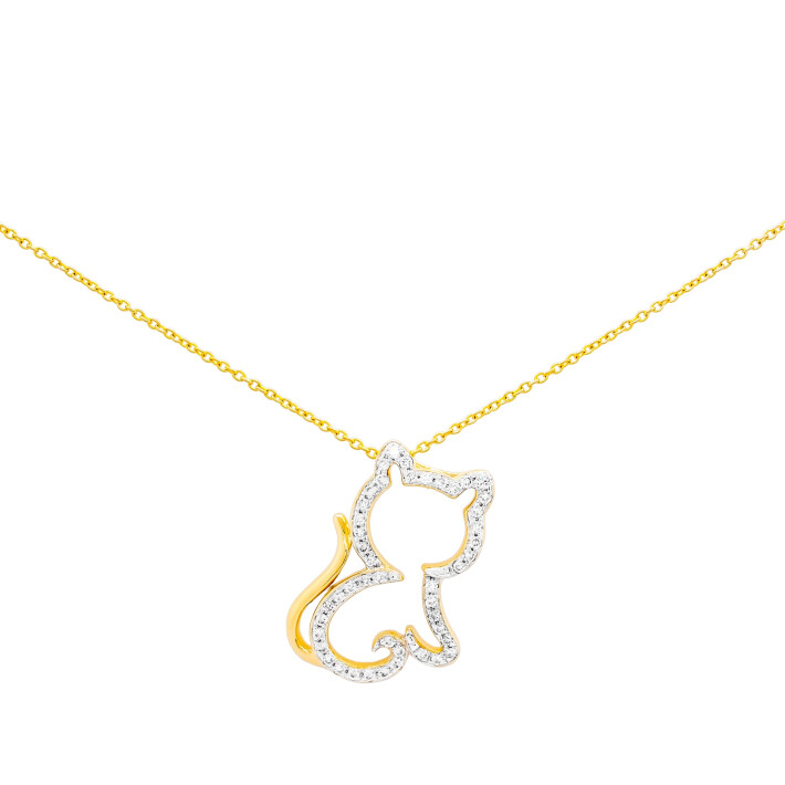 Náhrdelník ze žlutého zlata ve tvaru kočky s diamanty DN39889Y