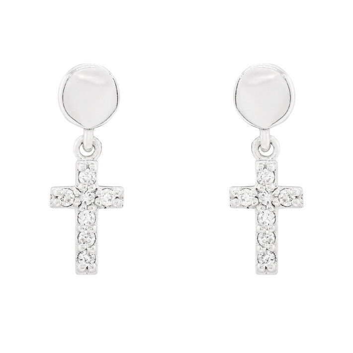 Náušnice z bílého zlata ve tvaru křížku s diamanty EA01896