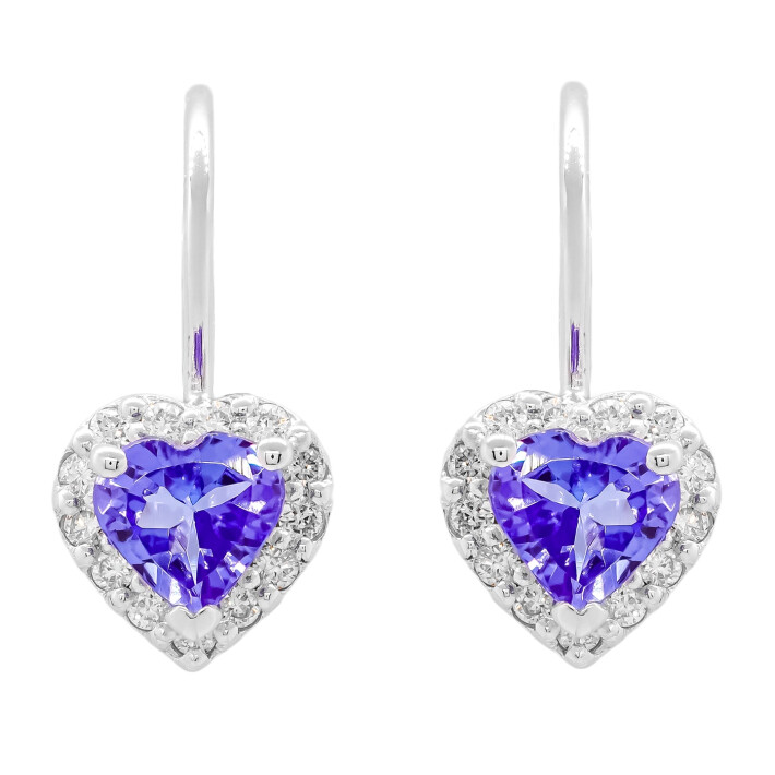 Náušnice z bílého zlata ve tvaru srdce s tanzanitem a diamanty ER093