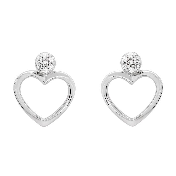 Náušnice z bílého zlata ve tvaru srdce s diamanty  FE25346W