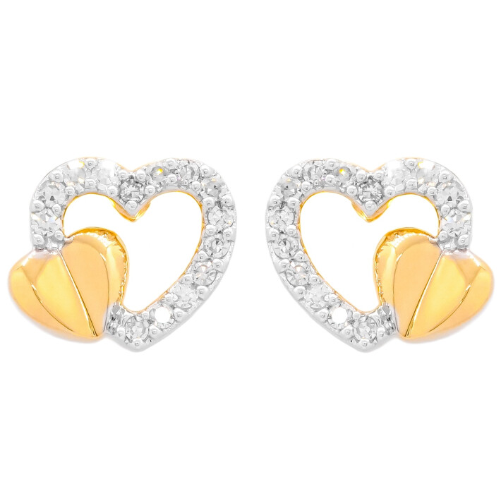 Náušnice ze žlutého zlata ve tvaru srdce s diamanty JES253Y