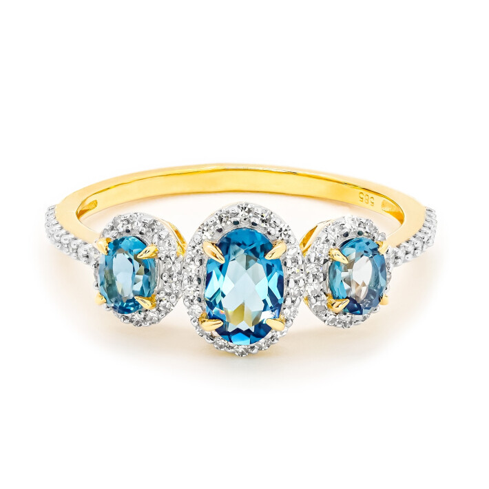 Prsten ze žlutého zlata s London Blue topazy a diamanty  MR2646LBTY