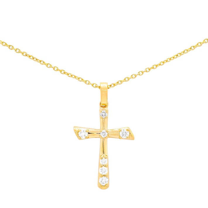 Náhrdelník ze žlutého zlata ve tvaru křížku s diamanty NC02758