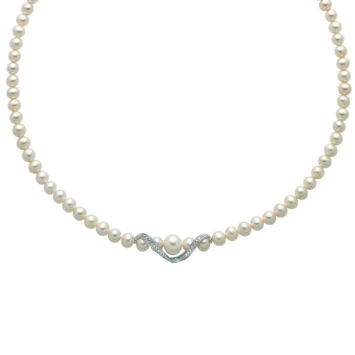Perlový náhrdelník s bílým zlatem a diamanty PCL5531