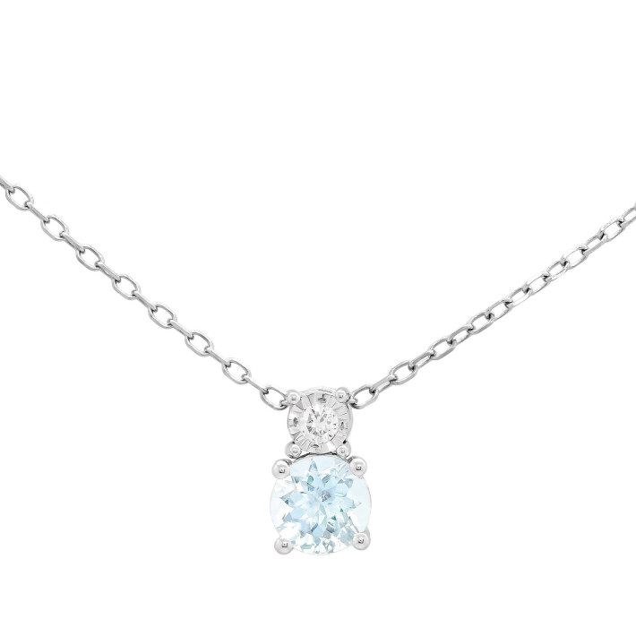 Náhrdelník z bílého zlata s akvamarínem a diamanty PS5103AQM