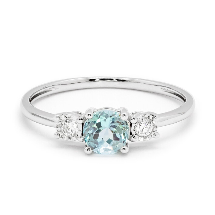 Prsten z bílého zlata s akvamarínem a diamanty  R3093606AQM