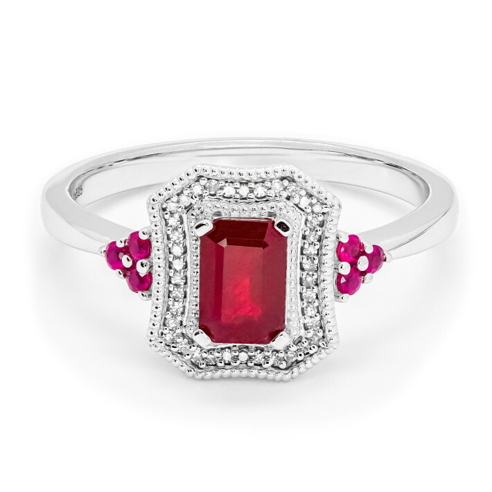 Prsten z bílého zlata s rubínem a diamanty  R3626RBW