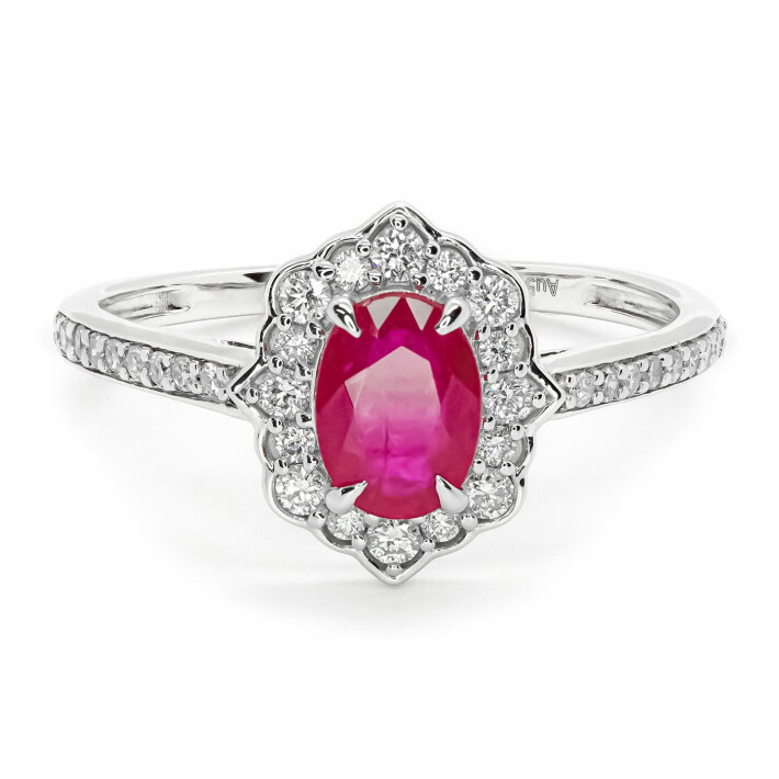 Prsten z bílého zlata s rubínem a diamanty R6587RB