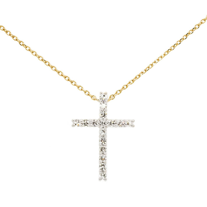 Zlatý náhrdelník ve tvaru křížku s diamanty RP20867Y
