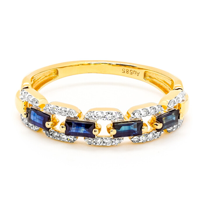 Zlatý prsten se safíry a diamanty RR64454SAPY