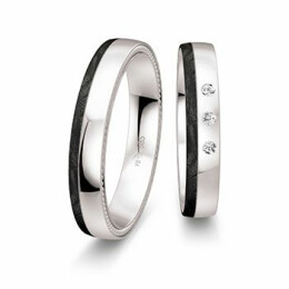 Snubní prsteny Carbon z bílého zlata se třemi diamanty - Cena za pár 4806510-4806509