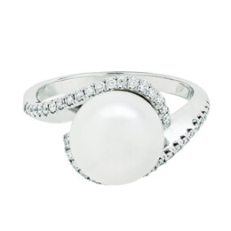 Dámský prsten z bílého zlata s perlou 50009592255F