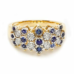 Zlatý prsten se safíry a diamanty 55082