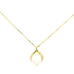 Náhrdelník ze žlutého zlata s perlou a zirkony 99135390546