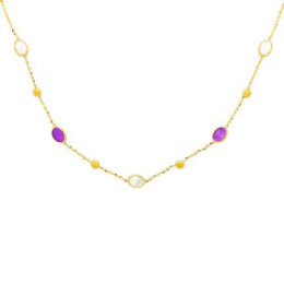 Náhrdelník ze žlutého zlata s fialovými kamenemy a opály 99135390555