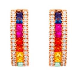 Náušnice z růžového zlata s barevnými safíry a diamanty DAE1016MCS14R