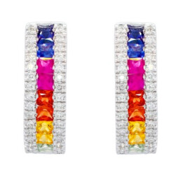 Náušnice z bílého zlata s barevnými safíry a diamanty  DAE1016MCS14W