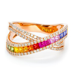 Prsten z růžového zlata s barevnými safíry a diamanty DAR1069MCS14R