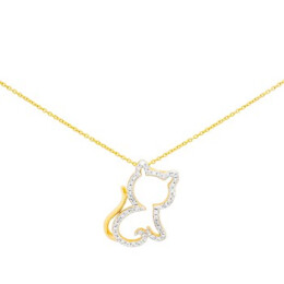 Náhrdelník ze žlutého zlata ve tvaru kočky s diamanty DN39889Y