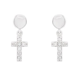 Náušnice z bílého zlata ve tvaru křížku s diamanty EA01896
