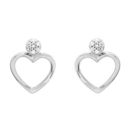 Náušnice z bílého zlata ve tvaru srdce s diamanty  FE25346W