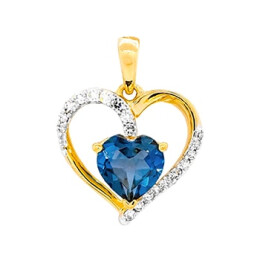 Přívěsek ve tvaru srdce ze žlutého zlata s topazem a diamanty JPS223LBTY