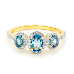 Prsten ze žlutého zlata s London Blue topazy a diamanty  MR2646LBTY