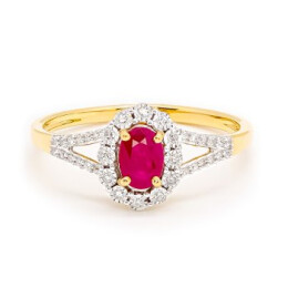 Prsten ze žlutého zlata s rubínem a diamanty MR29920BY16