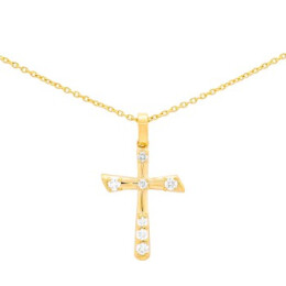 Náhrdelník ze žlutého zlata ve tvaru křížku s diamanty NC02758