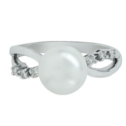 Dámský prsten z bílého zlata s perlou a diamanty PLI1075