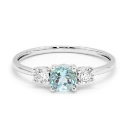 Prsten z bílého zlata s akvamarínem a diamanty  R3093606AQM