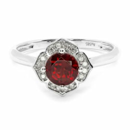Prsten z bílého zlata s rubínem a diamanty R5855