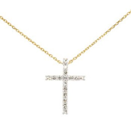 Zlatý náhrdelník ve tvaru křížku s diamanty RP20867Y