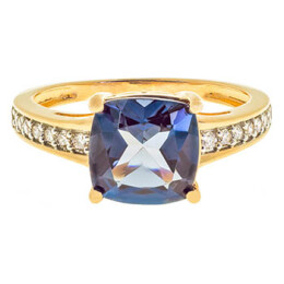 Zlatý prsten s modrým topazem a diamanty ZR14983LBT