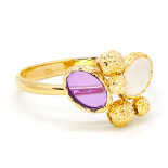 Prsten ze žlutého zlata s fialovým kamenem a opálem 991160390566