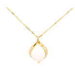 Náhrdelník ze žlutého zlata s perlou a zirkony 99135390546